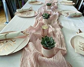 Runner Da Tavolo Bohémien In Garza, 90x300 Cm, Rosa, Per Matrimoni E Compleanni, Tessuto Morbido
