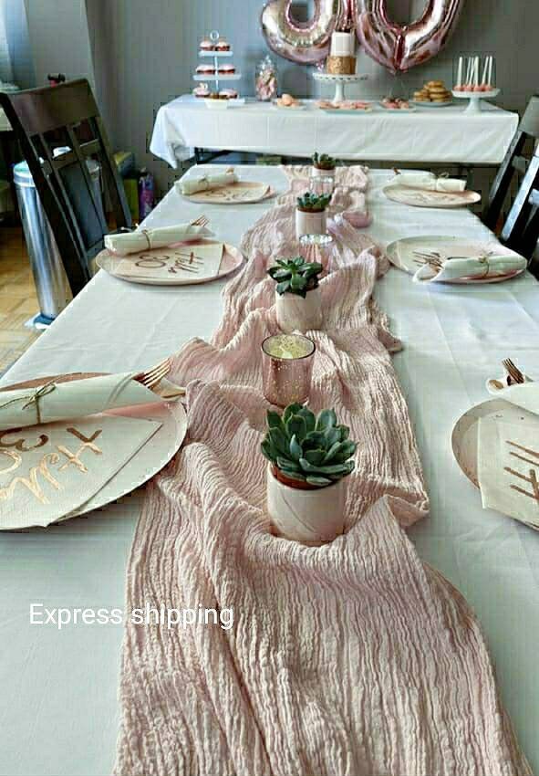 Hochzeit Gaze Tischläufer Hochzeit Gaze Tischläufer Gefärbt Herzstück Läufer Zeremonie Dekoration Moderne Idee Bogen Baumwolle Geschenk