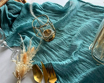 Teal blue Boho Wedding Gauze Table Runner Rustic Wedding Centerpiece Cheesecloth Runner Rustic Table Runner Wedding Decor Aisle Backdrop