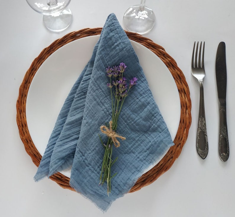 Dusty Blue Set 4 Cotton Dinner Napkins Cheesecloth Napkin Etsy