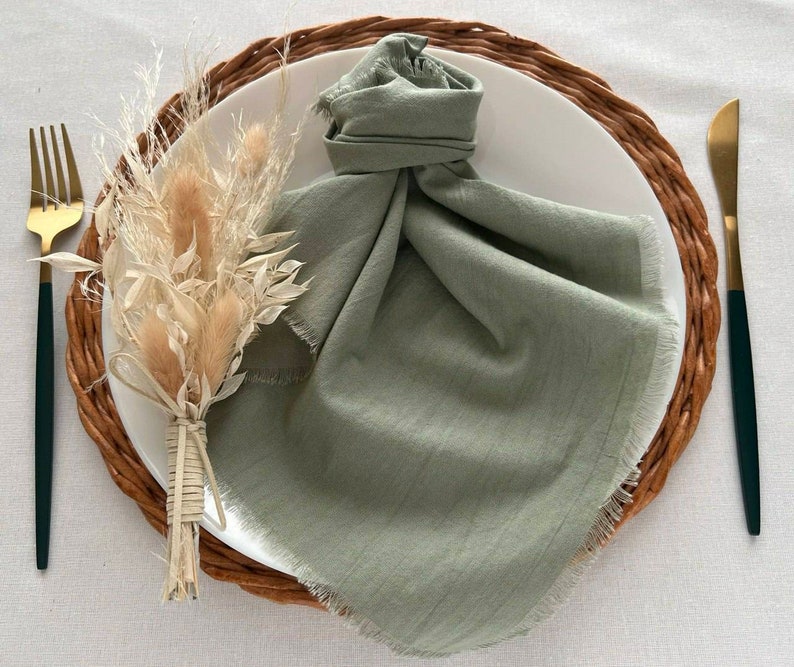 Sage Green Boho Napkins Cheesecloth Napkin Rustic Wedding Ceremony Decor Cotton Gauze Napkins Farm Table Decor Wedding Ideas Dinner Napkins image 4