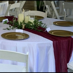 Mulberry Burgundy Wedding Gauze Table Runner Rustic Boho Style Dyed Cheesecloth Event Centerpiece Runner Watercolor Bohemian Cotton Arch image 3