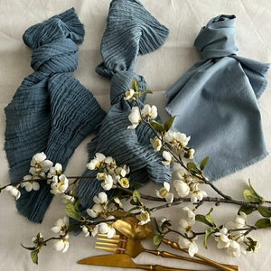 Idee per la cerimonia nuziale blu polvere Decorazione da tavola in garza Tovaglioli da sposa Tovaglioli da cena in cotone Decorazione da sposa rustica Stile da sposa boho
