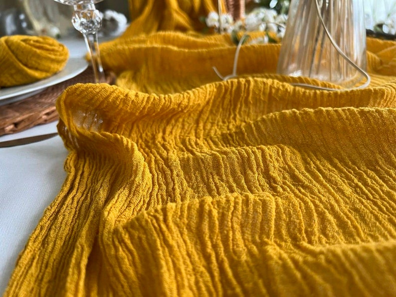 Mustard Yellow Wedding Gauze Table Runner Table Centerpiece Cheesecloth Runner Rustic Table Wedding decor Ceremony Decorations Ideas Bridal image 3
