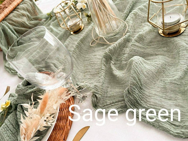 Sage Green Gauze Table Runner Cheesecloth Rustic Wedding Centerpiece Runner Rustic Boho Table Runner Wedding Decor Idea Aisle Backdrop image 2