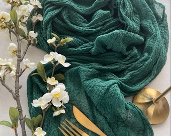 Green Wedding Emerald Gem Cheesecloth Runner Gauze  Table Runner Rustic Wedding  Centerpiece Runner Boho Wedding Dinner  Christmas Gift