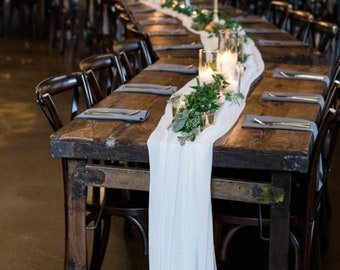 Chemin de table de mariage blanc en gaze de coton, pièce maîtresse de table, chemin de table rustique mariage Bohème en gaze de coton, idées de décoration de table pour le dîner