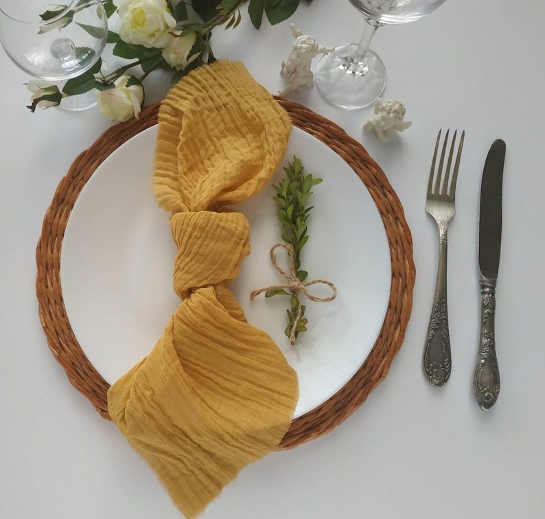 Mustard Yellow Wedding Gauze Table Runner Table Centerpiece Cheesecloth Runner Rustic Table Wedding decor Ceremony Decorations Ideas Bridal image 5