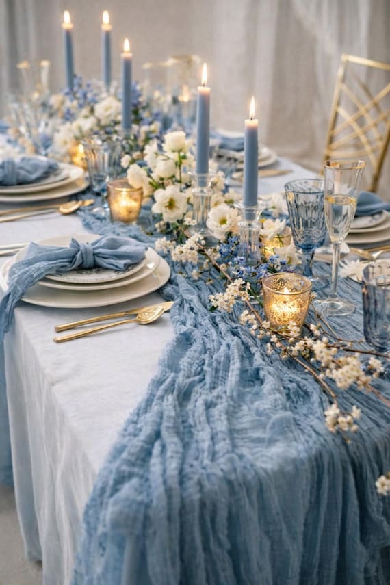 Blauer Gaze Läufer Hochzeit Tischläufer Hochzeit Tischläufer Hochzeit Tischdekoration Rustikal Hochzeit Tischdeko Hochzeit Deko