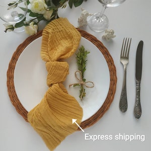 Conjunto de guardanapos de gaze mostarda 4 guardanapos de gaze decoração rústica de casamento guardanapos de gaze de algodão decoração de mesa de fazenda pano de mesa festiva