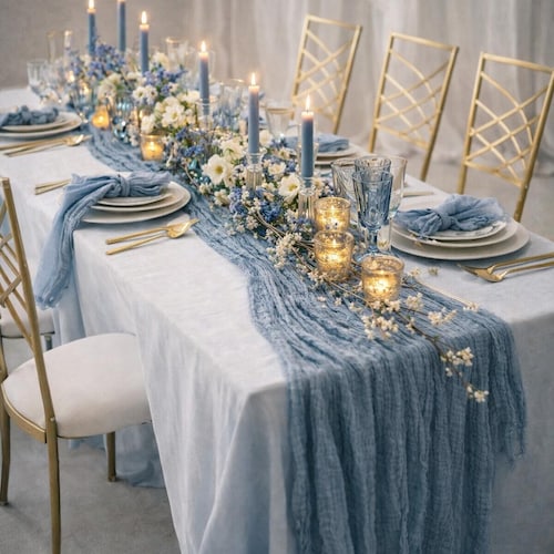 10 Centrotavola In Raso Per Matrimoni E Feste - 30x274 Cm, Colore Lavanda E Blu Navy