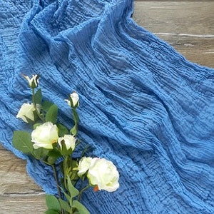 Blue Wedding French Blue Gauze Table Runner Rustic Wedding  Cheesecloth Runner Dyed Cheesecloth Event Centerpiece Cotton Runner Watercolor