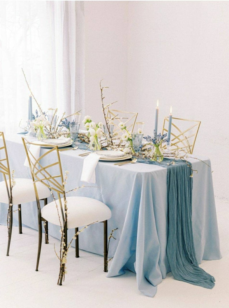 Dusty blue Wedding Ideas Gauze Table Runner Bridal Shower Runner Table Centerpiece Cheesecloth Table Runner Wedding Decorations Boho Decor image 8