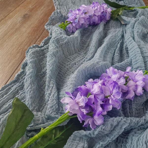 Blue Grey Wedding Cheesecloth Table Centerpiece  Rustic Gauze Table Runner Wedding Table Decorations Boho Wedding Cotton Bridal Shower Ideas