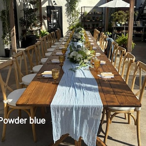 Centro de mesa de gasa para boda, color azul pálido, azul polvoriento, camino de mesa rústico para ceremonia, decoración de boda, fondo de acuarela