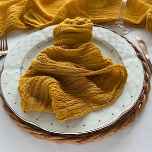 Mustard Yellow Wedding Gauze Table Runner Table Centerpiece Cheesecloth Runner Rustic Table Wedding decor Ceremony Decorations Ideas Bridal image 4