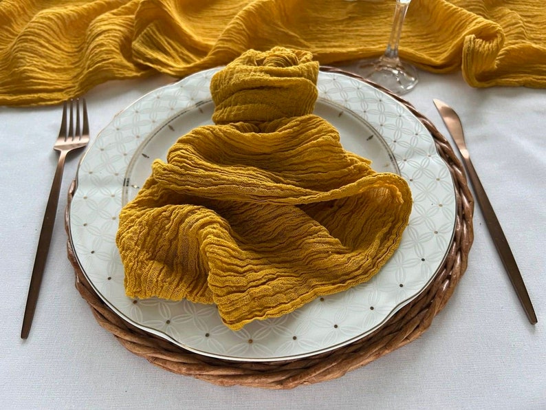 Mustard Yellow Wedding Gauze Table Runner Table Centerpiece Cheesecloth Runner Rustic Table Wedding decor Ceremony Decorations Ideas Bridal image 4