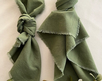 Serviettes de table bohème vert olive Serviette de table en étamine de mariage rustique Serviettes de table en gaze de coton Décoration de table de ferme Idées de mariage Serviette de table