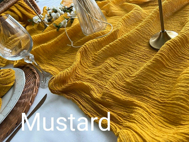 Mustard Yellow Wedding Gauze Table Runner Table Centerpiece Cheesecloth Runner Rustic Table Wedding decor Ceremony Decorations Ideas Bridal image 1