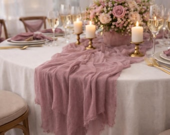 Dusty Mauve Boho Wedding Table Runner Ceremony Decorations Cheesecloth Gauze Table Runner Decor Ceremony Ideas Decor  Rustic Wedding Ideas