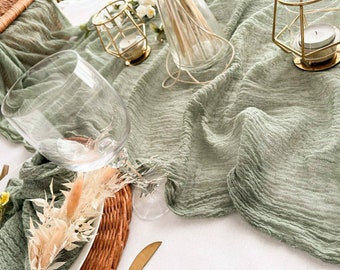Sage Green Gauze Table Runner Cheesecloth Rustic Wedding Centerpiece Runner Rustic Boho Table Runner Wedding Decor Idea Backdrop