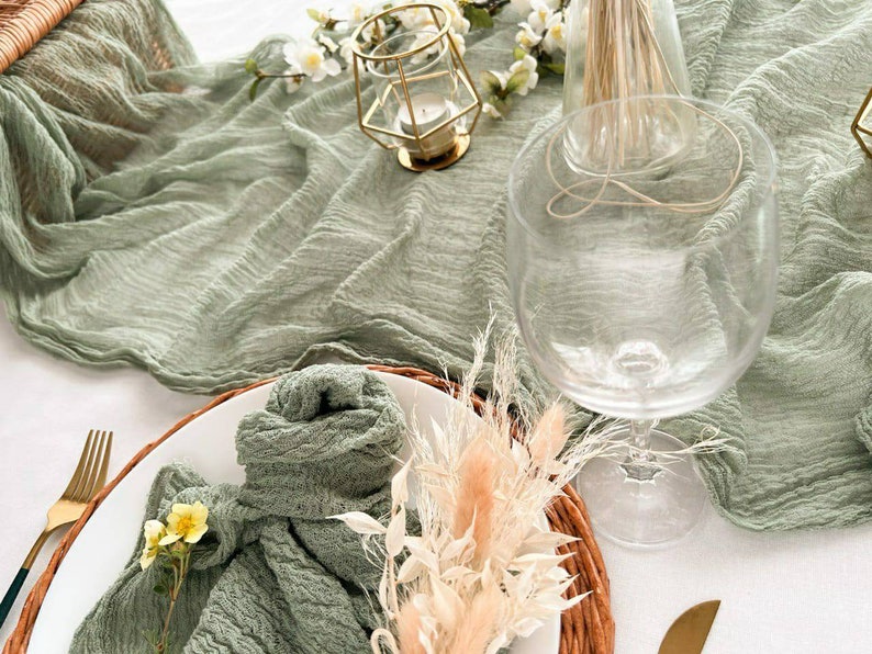 Sage Green Gauze Table Runner Cheesecloth Rustic Wedding Centerpiece Runner Rustic Boho Table Runner Wedding Decor Idea Aisle Backdrop image 3