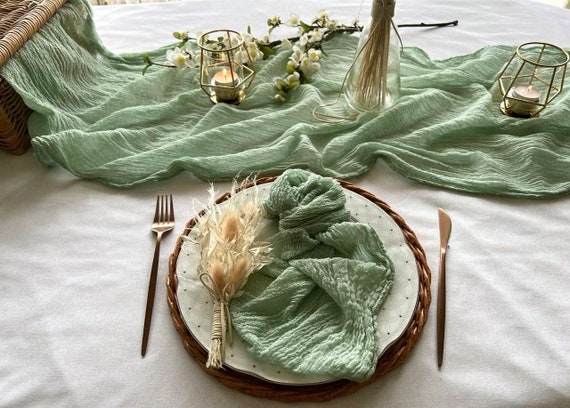 Moss Olive Boho Wedding Gauze Table Runner Rustic Wedding Centerpiece  Cheesecloth Runner Rustic Table Runner Wedding Decor Aisle Backdrop 