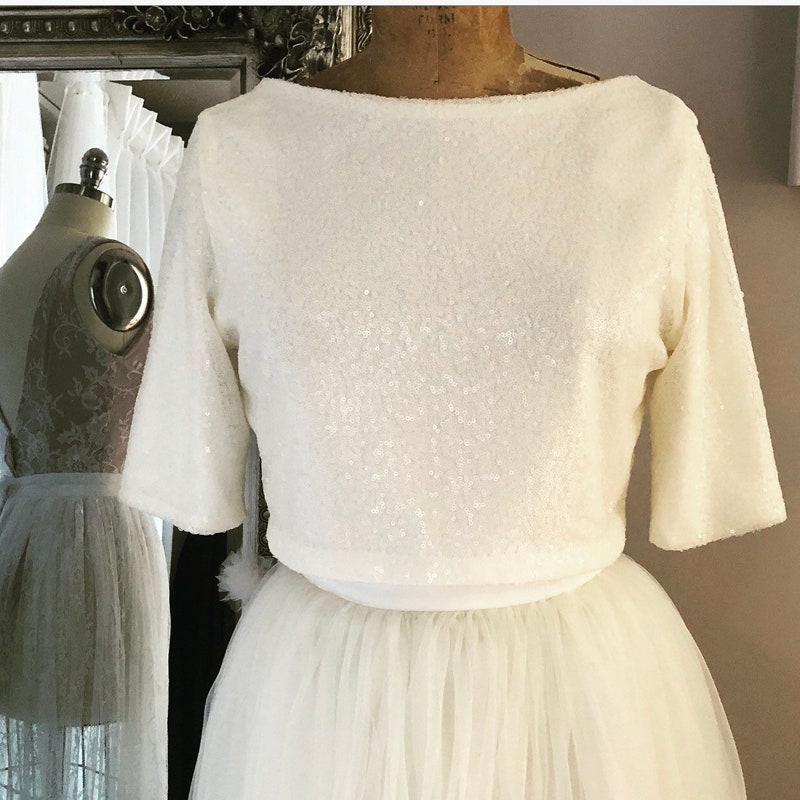 cropped floral sequin top