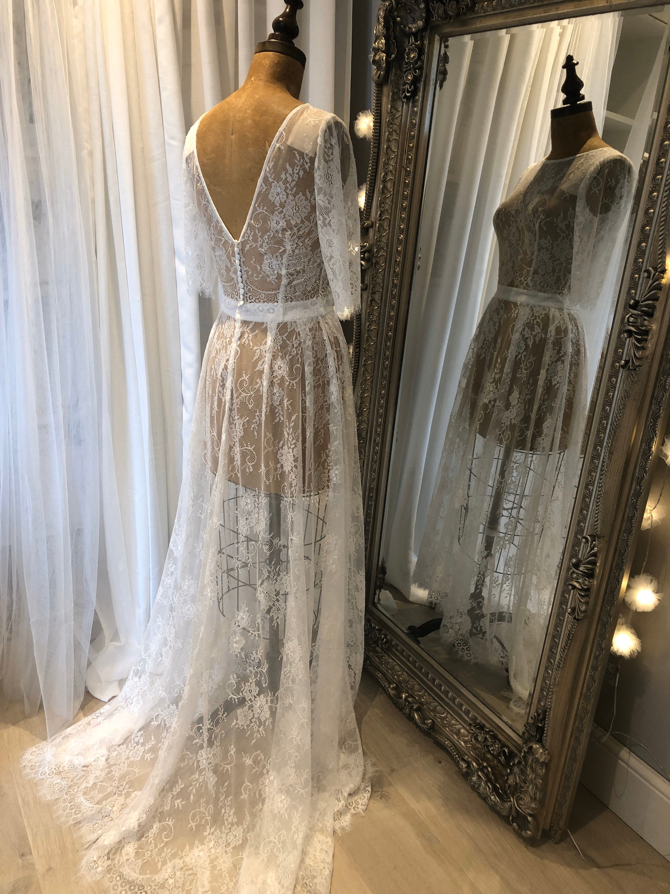 Lace Overlay Sheer Bridal Dress, Skirt, Top, Bridal Separates, Lace ...