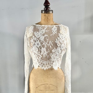 Womens sheer lace top button up back, Bridal separates, Bridal top, Cropped top, Wedding separates, Bridal dress, Corded lace, Custom made