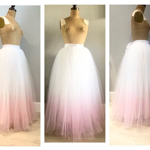 Rosa Dip Dye, Ombre in voller Länge weißer Tüll-Brautrock, langer Tüll-Brautjungfer-Rock, Hochzeit trennt, benutzerdefinierte Magd nach Maß Rock