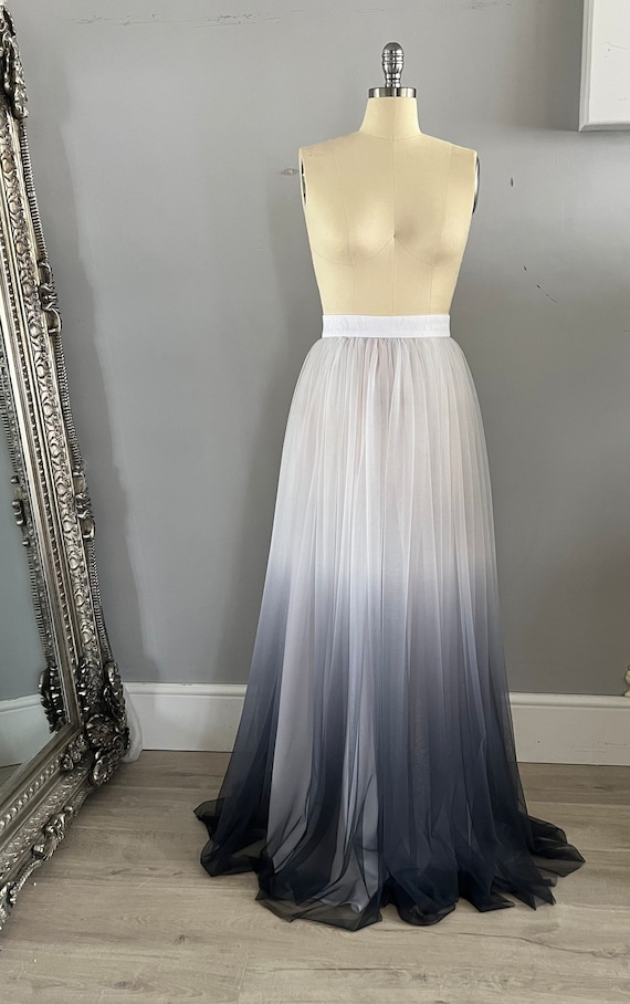Dip Dye Skirt Ombre Wedding Skirt Grey Black Bridal Gathered Skirt Boho Maxi Skirt Bridesmaid Skirt