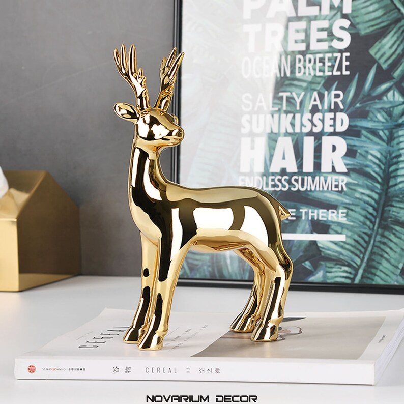 Figura de cerámica de ciervo de oro de lujo nórdico | Etsy