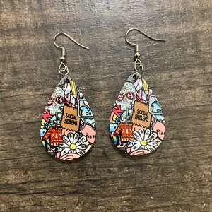 Colorful Doodle Earrings, Sublimation, Vintage, Colorful, Handmade, Custom, Halloween, Zendoodle, Halloween earrings, fun earrings