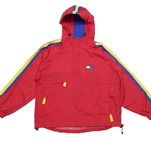 Tommy Hilfiger 90s Patch Logo Nylon Striped Anorak Jacket Vintage