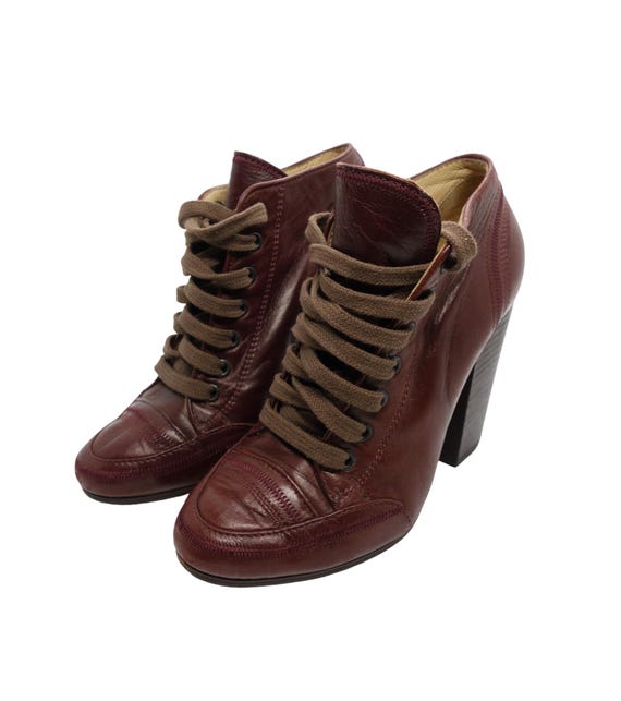 Dries Van Noten, Dries Van Noten 00s Leather Lace-Up Ankle Boots Block Heel Avant Garde y2k
