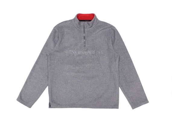 Saint Laurent, Yves Saint Laurent 90S YSL Big Logo Fleece 1/3 Zip Jumper Vintage
