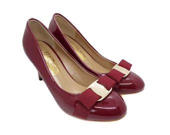 Salvatore Ferragamo 00s Carla 70 Lackleder Vara Schleifen Pumps