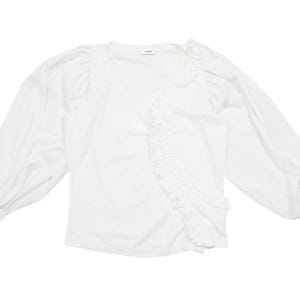 Jil Sander 00s Asymmetric Ruffled Puff-Sleeve Top Dress Cropped Blouse Y2K
