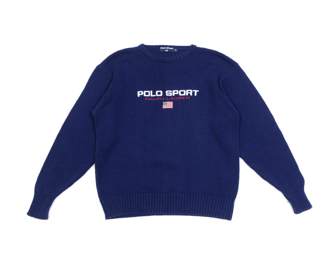 Polo Sport Ralph Lauren 90s Big Logo USA Flag Embroidered Knit Sweater ...