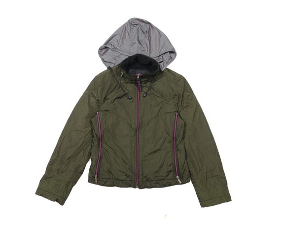 Versace Jeans Couture, Versace Jeans Couture 00s Y2K Nylon Track Logo Short Jacket Hidden Hood