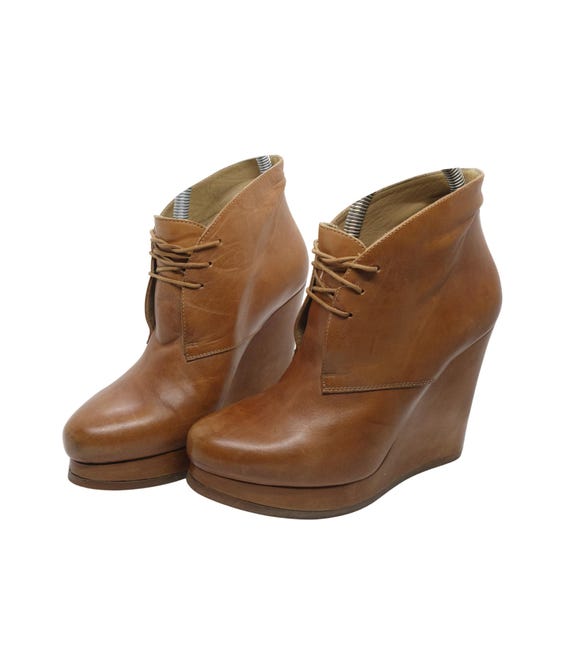 Jil Sander, Jil Sander 00s Leather Lace-Up Wedge Ankle Boots Raf Simons Y2K