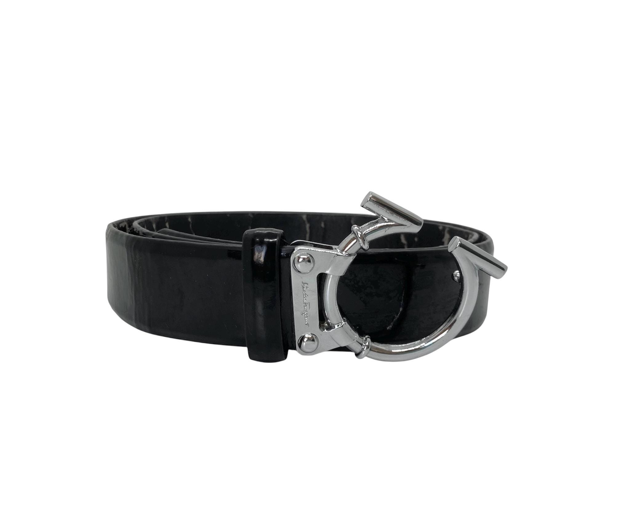 Authentic Dolce & Gabbana Black Patent Leather Belt Silver Buckle Logo Size 32 Dolce & Gabbana // Black Patent Leather Plate Buckle Belt  main image 2