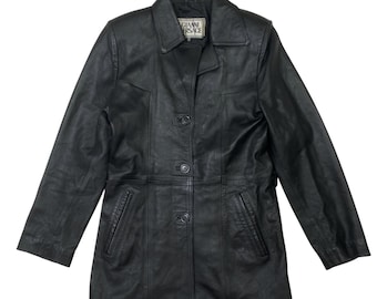 Chaqueta Vintage de Cuero Tipo Gianni Versace Tag Chaqueta Larga Años 80