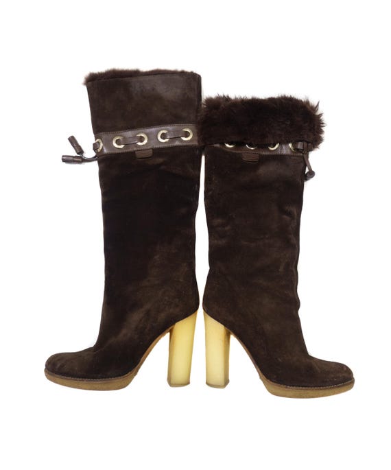 Gucci Tom Ford Suede Fur Trim Knee High Snow Boots - Etsy