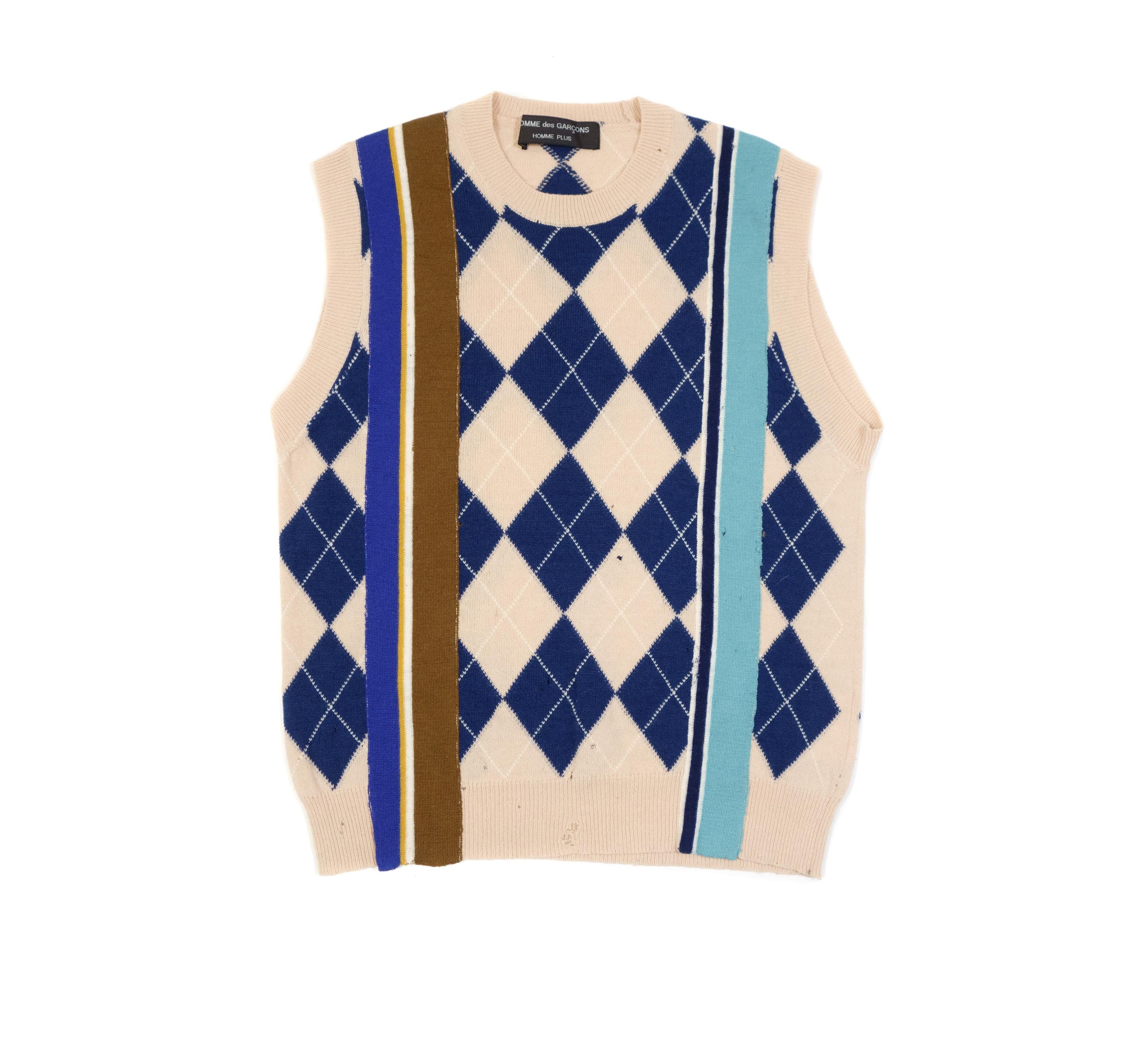 COMME des GARÇONS HOMME PLUS argyle vest Comme Des Garcons Homme Plus 2000s Argyle Stripes Distressed Wool