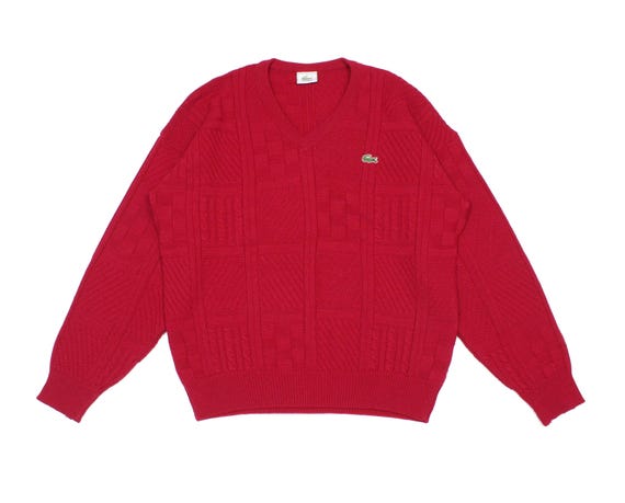 Lacoste, Lacoste 90S Logo Wool Acryl Knit V-Neck Vintage Sweater