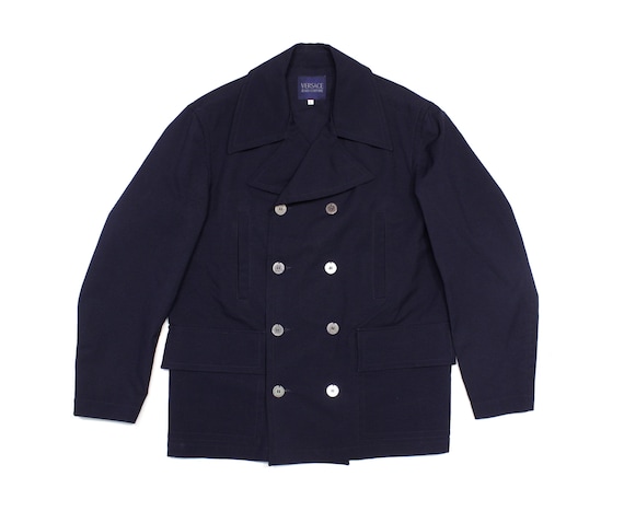 Versace Jeans Couture, Versace Jeans Couture 90S Membrane Polyester Double Breasted Pea Coat Vintage