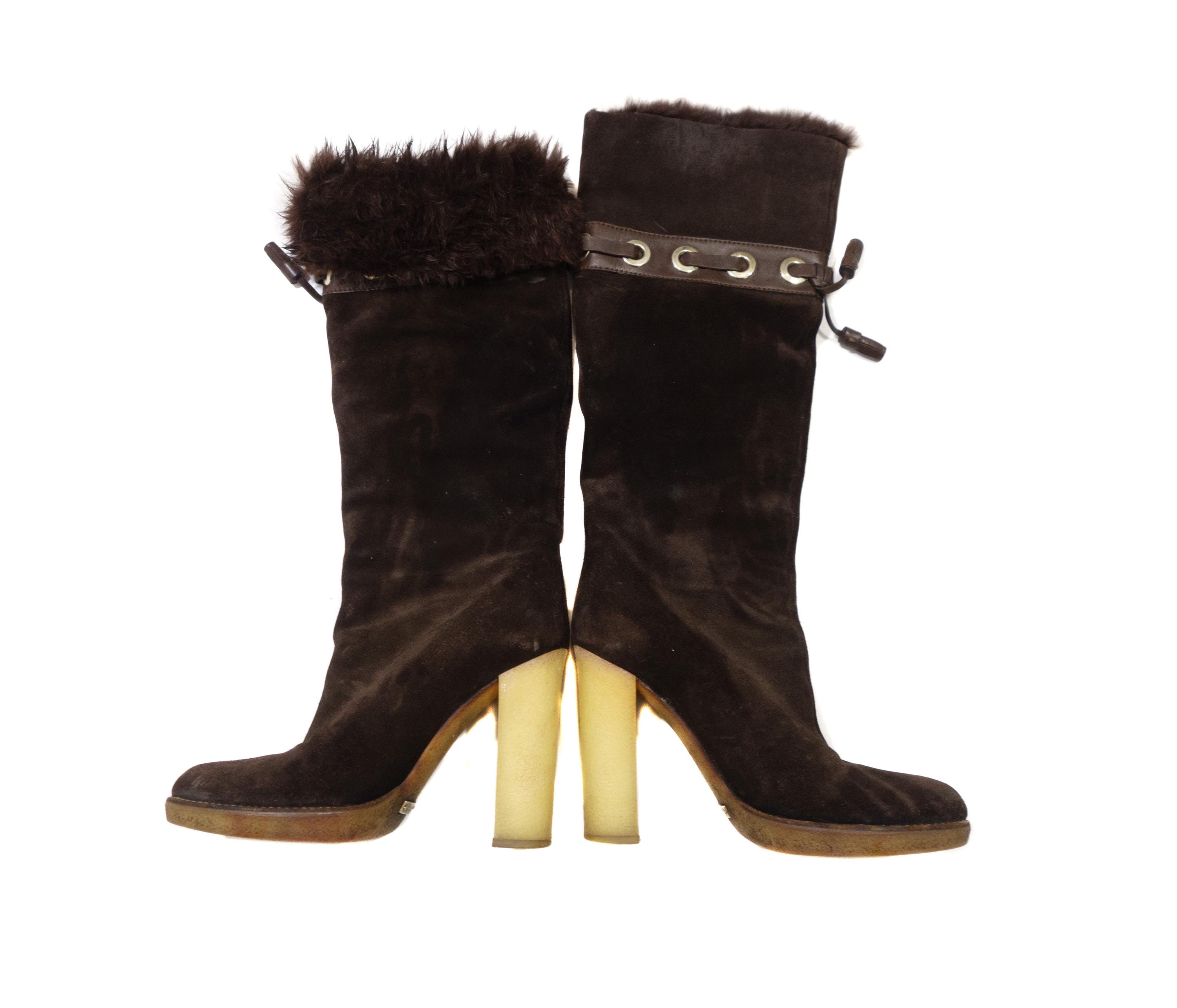 Gucci Tom Ford Suede Fur Trim Knee High Snow Boots - Etsy
