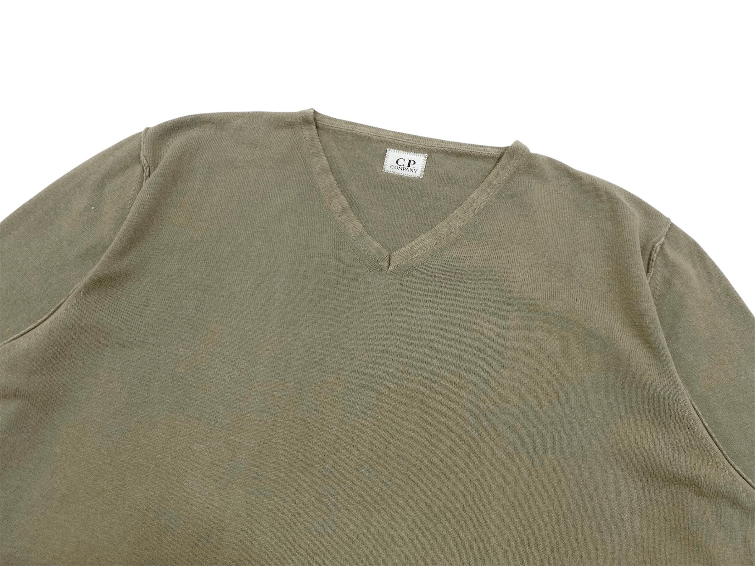C.P. Company Garment Dyed V-neck Long Sleeve Knitwear Military 